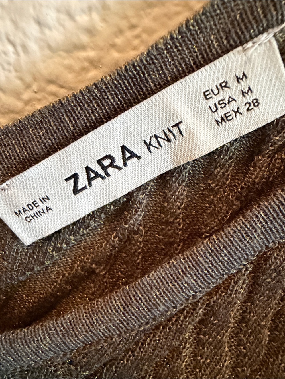 Zara Textured Knit V-Neck Tank Top - Olive Green w/ Gold Threading. - Picture 2 of 5